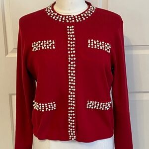 Adrianna Papell Red Sweater with Pearl Accents